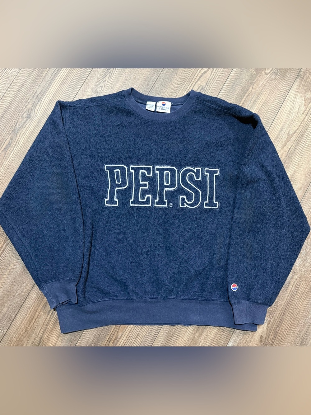 Vintage Pepsi Fleece Sweatshirt Navy Blue Embroidered Logo Crewneck Large
